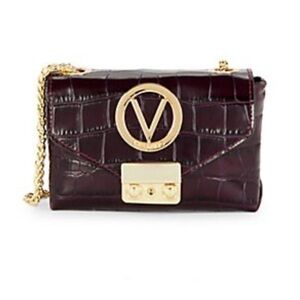 Valentino By Mario Valentino Lola Embossed Leather Chain Crossbody in Melanzana